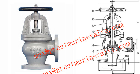 JIS F7306 MARINE CAST IRON ANGLE VALVE 2&quot; ถึง 14&quot; IMPA 750216 750217 750218 750219 750220 750221 750222 750223